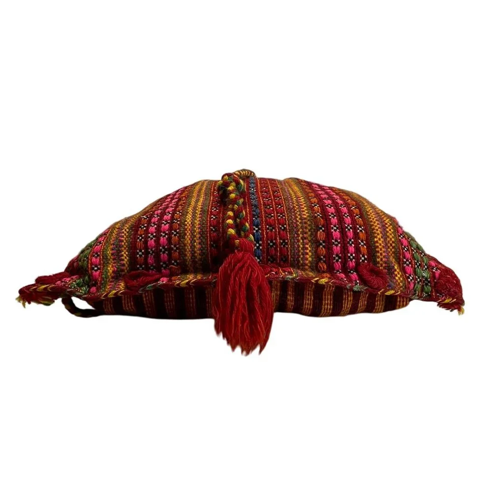 Handmade Knitted Backpack Multicolor Striped With Geometric Pattern Drawstrings - Picture 5 of 9